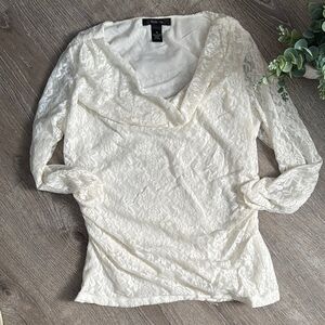Style & Co Cream Embellished Fitted 3/4 Sleeve Blouse